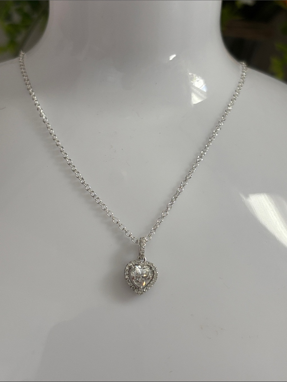 Moissanite 925 Silver Heart Pendant Necklace, 1.00 CTW